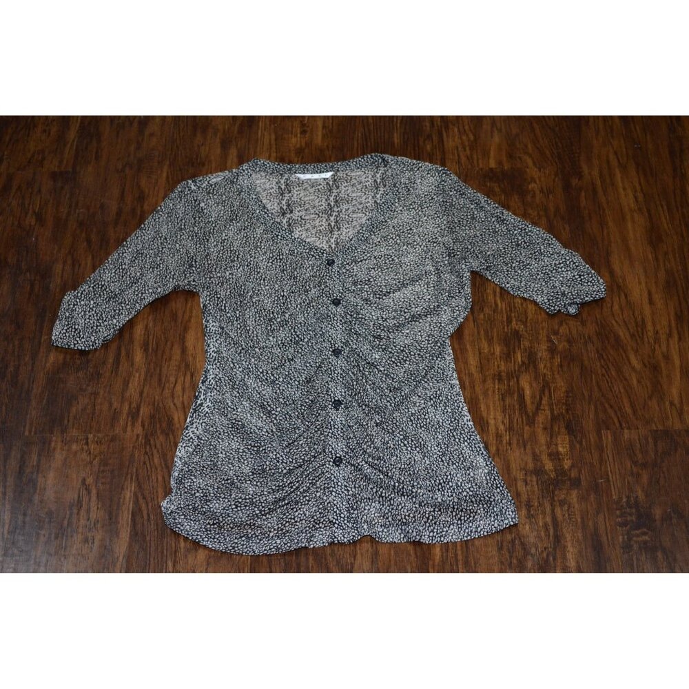 Women’s Size Med Shirt Gathered Placket Sheer Button Chic Y2K Boho Casual Office